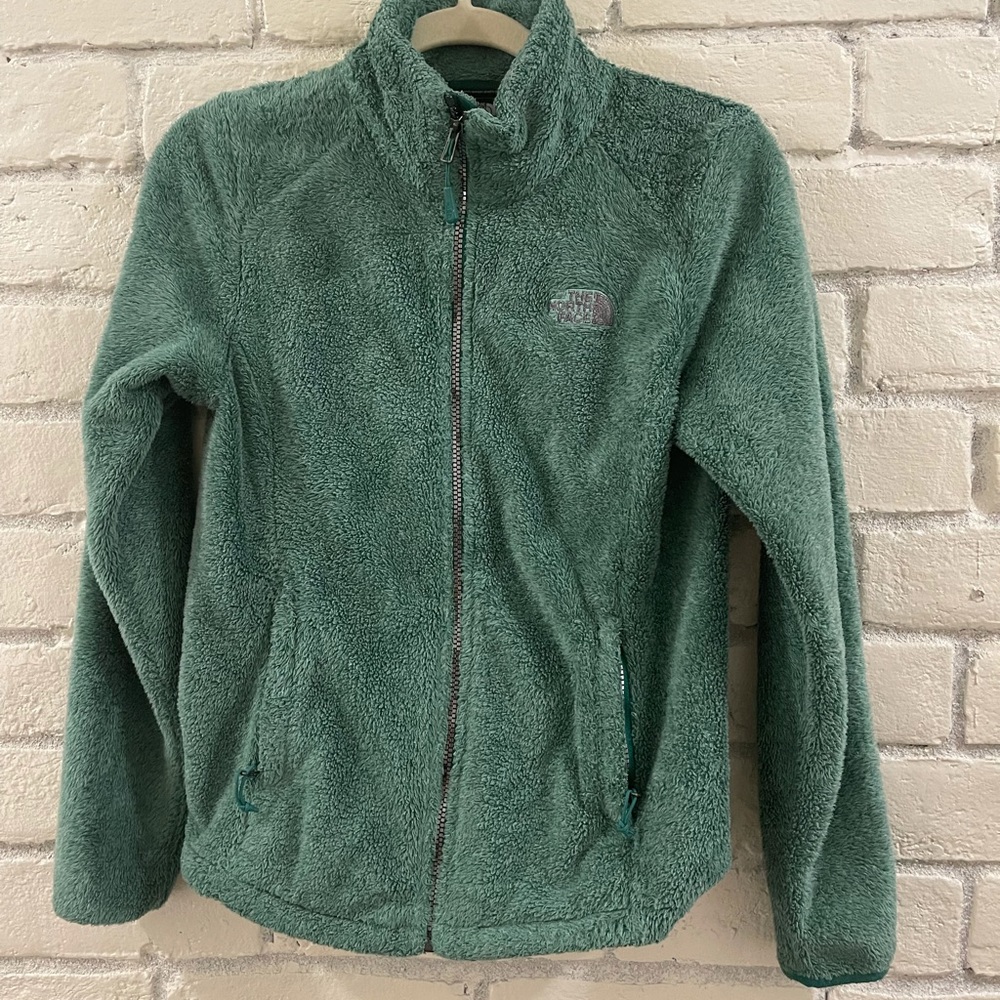 Blue green the North Face zippered jacket